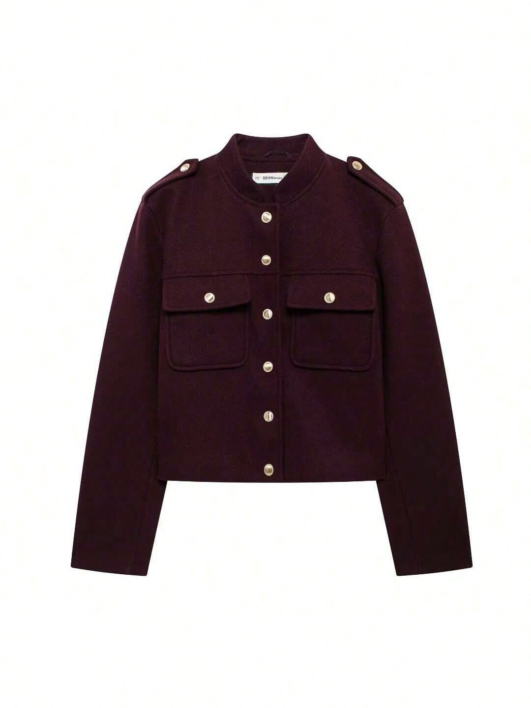 Women Solid Color Front Button Closure Long Sleeve Casual Soft Short Jacket