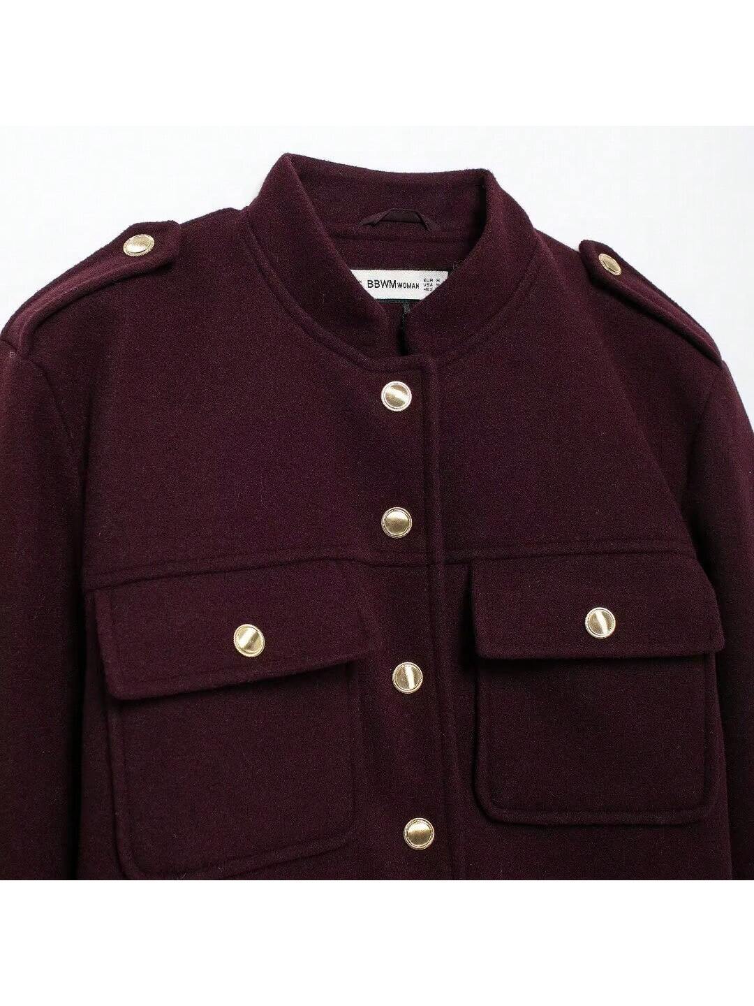 Women Solid Color Front Button Closure Long Sleeve Casual Soft Short Jacket