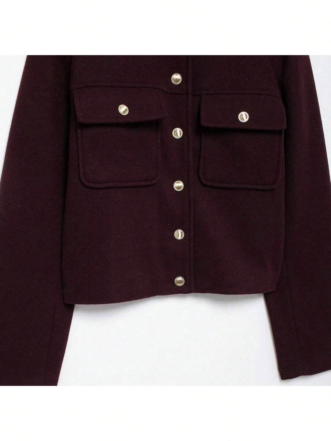 Women Solid Color Front Button Closure Long Sleeve Casual Soft Short Jacket