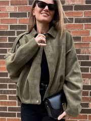 Loose Long Sleeves Zip Vintage Bomber Jacket