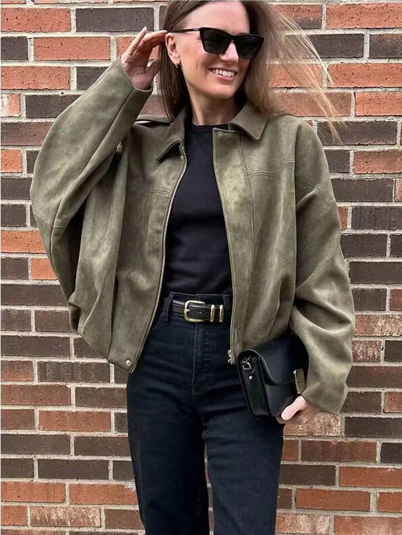 Loose Long Sleeves Zip Vintage Bomber Jacket