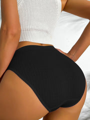Women's Casual Black High Stretch Fabric Bikini Briefs Panties
