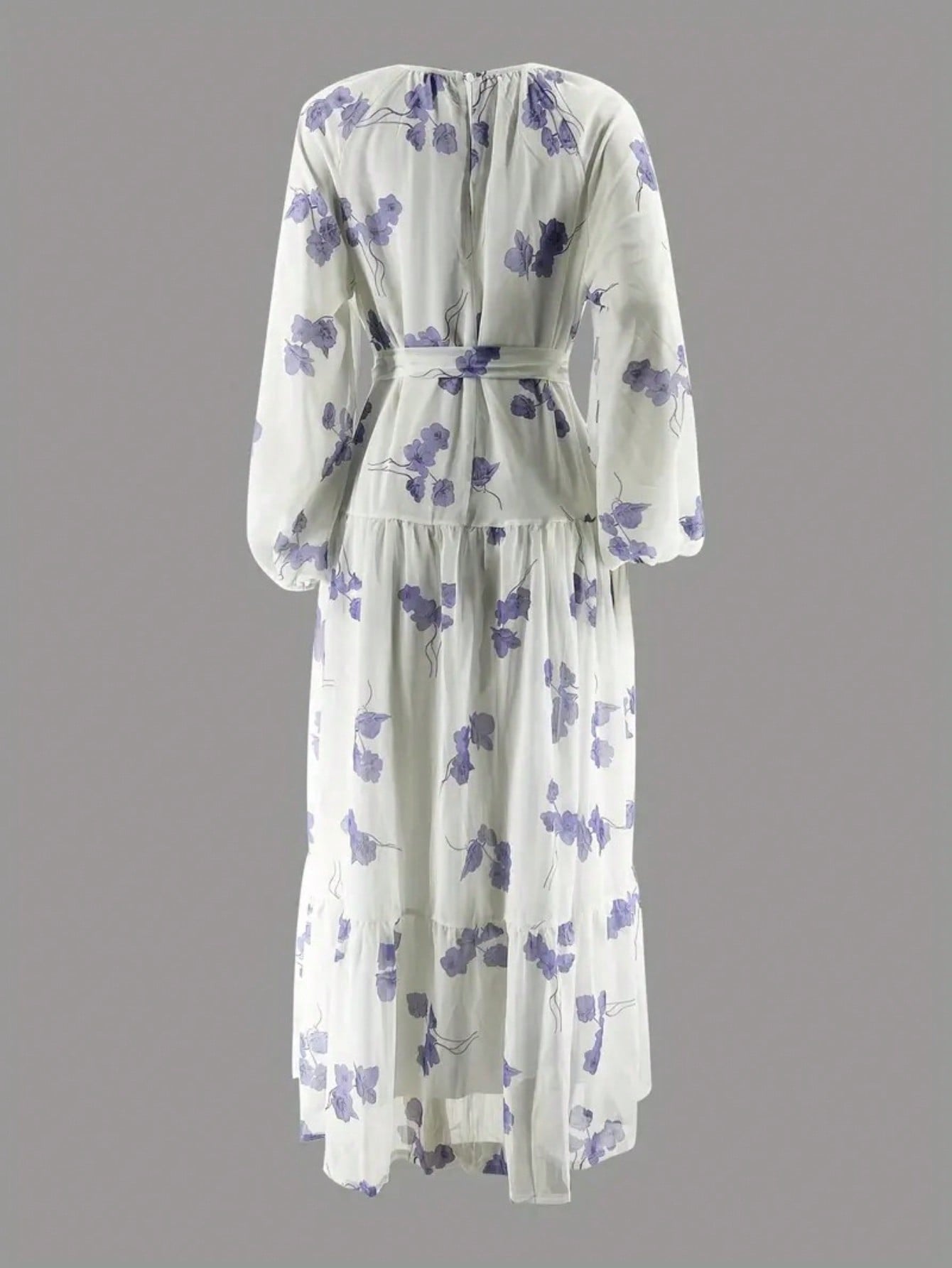 Chiffon Floral Print Puff Sleeve Dress