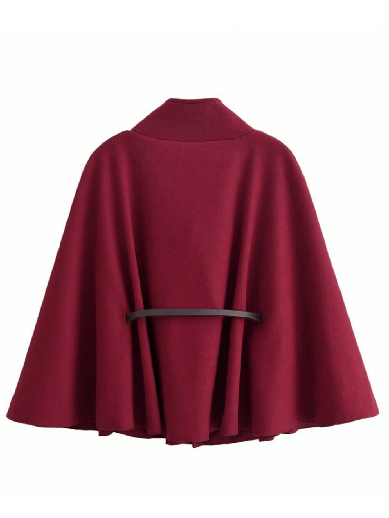 Shein Women's Fashion Elegant Wool Blend Short Sleeve Stand Collar Loose Poncho Coat With Belt