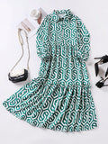 Shein Women's Long Sleeve Geo Pattern Collared Shirt Dress