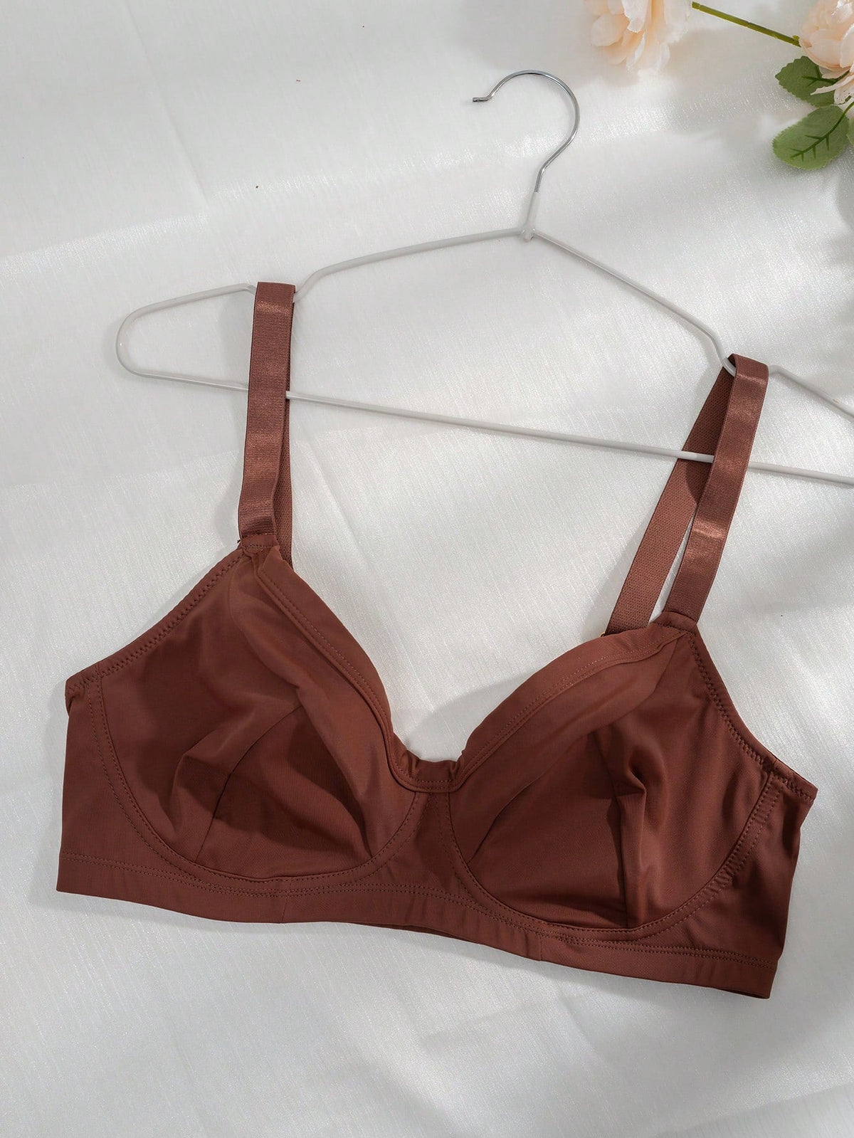 Women's Redwood Knitted Fabric Plain Backless Crop Casual Bralette Bra