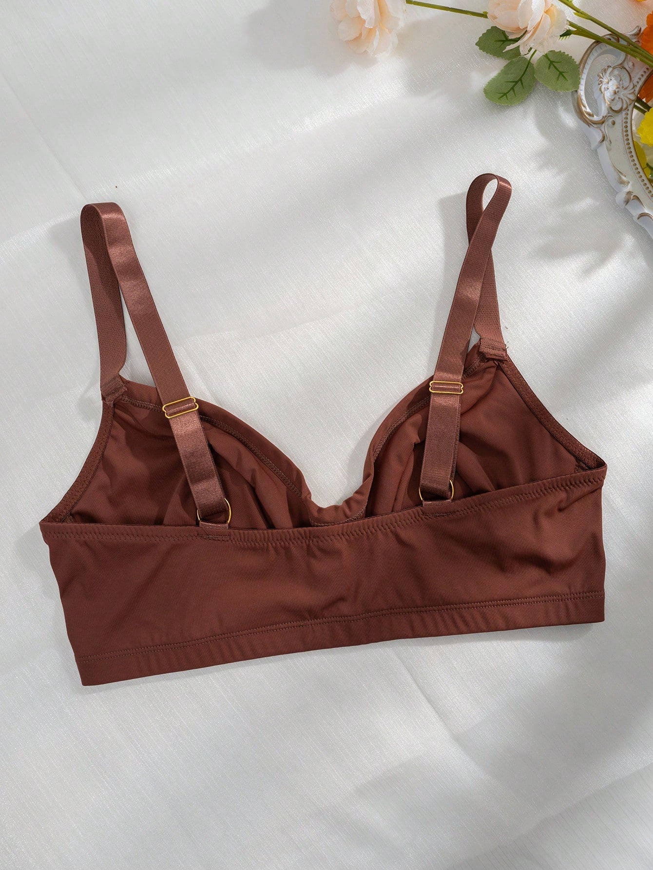 Women's Redwood Knitted Fabric Plain Backless Crop Casual Bralette Bra