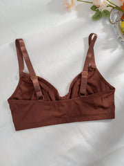Women's Redwood Knitted Fabric Plain Backless Crop Casual Bralette Bra