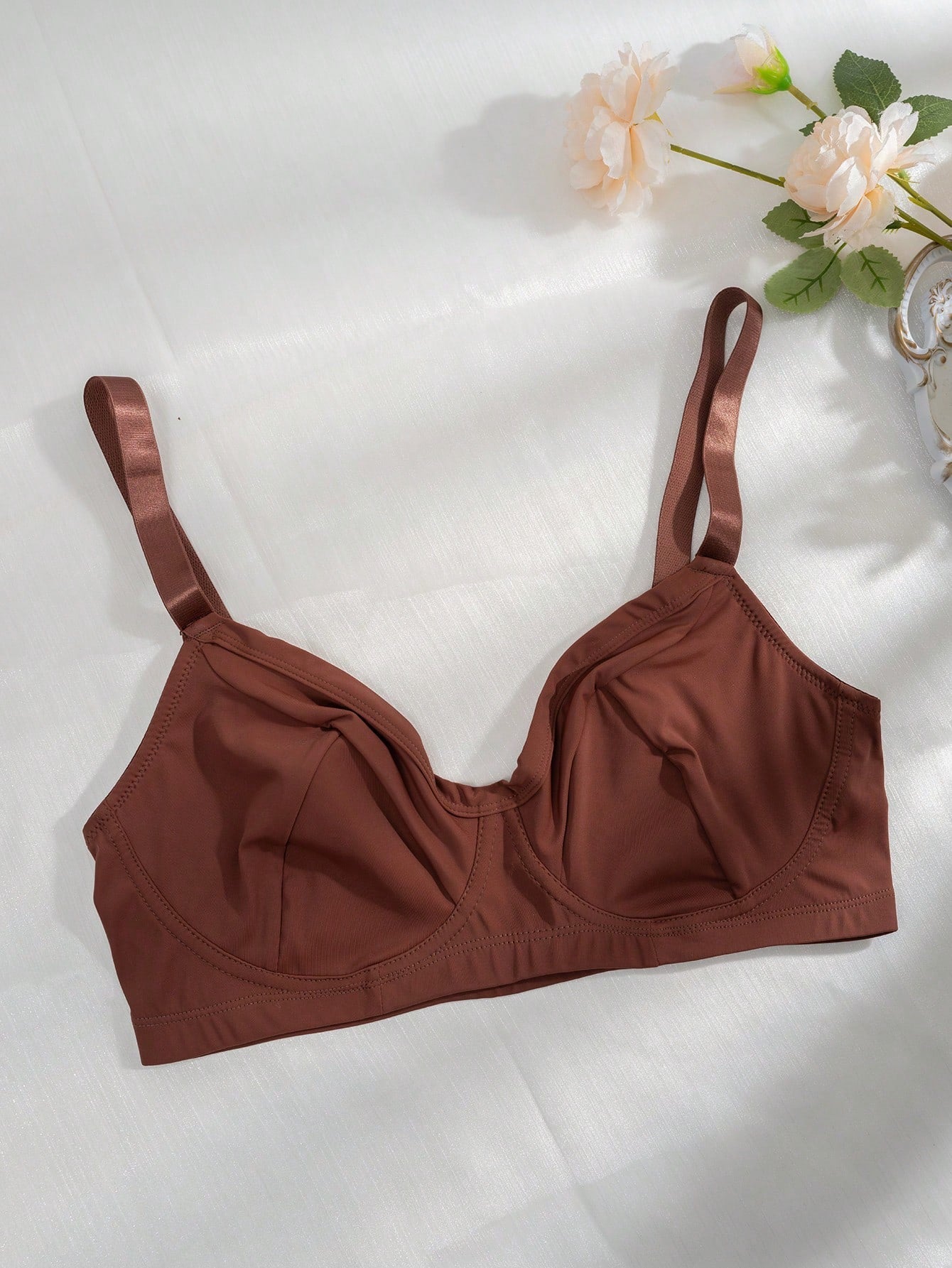 Women's Redwood Knitted Fabric Plain Backless Crop Casual Bralette Bra
