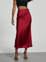 Shein Women's Simple Solid Color Elastic Satin Texture Trumpet Hem Elegant Maxi Skirt