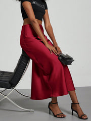 Shein Women's Simple Solid Color Elastic Satin Texture Trumpet Hem Elegant Maxi Skirt