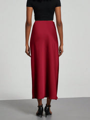 Shein Women's Simple Solid Color Elastic Satin Texture Trumpet Hem Elegant Maxi Skirt