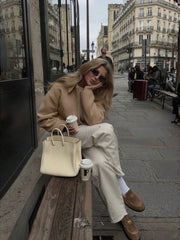 Solid Color Pocket Button Lapel Casual Commuter Street Woolen Coat