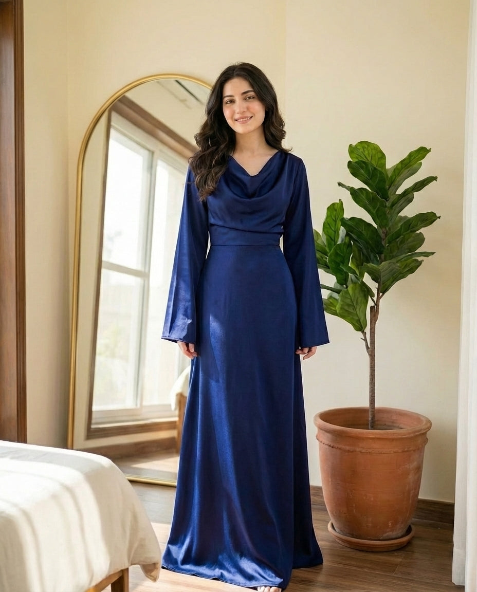 Long Dress with Flare Sleeves And A-Line Flowy Skirt