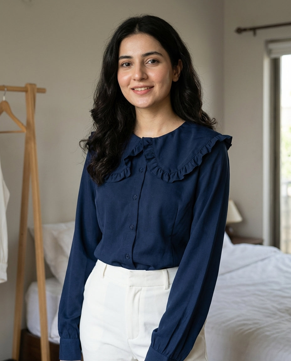 Cute Korean Peter Pan Collar All-Match Button-Down Shirt