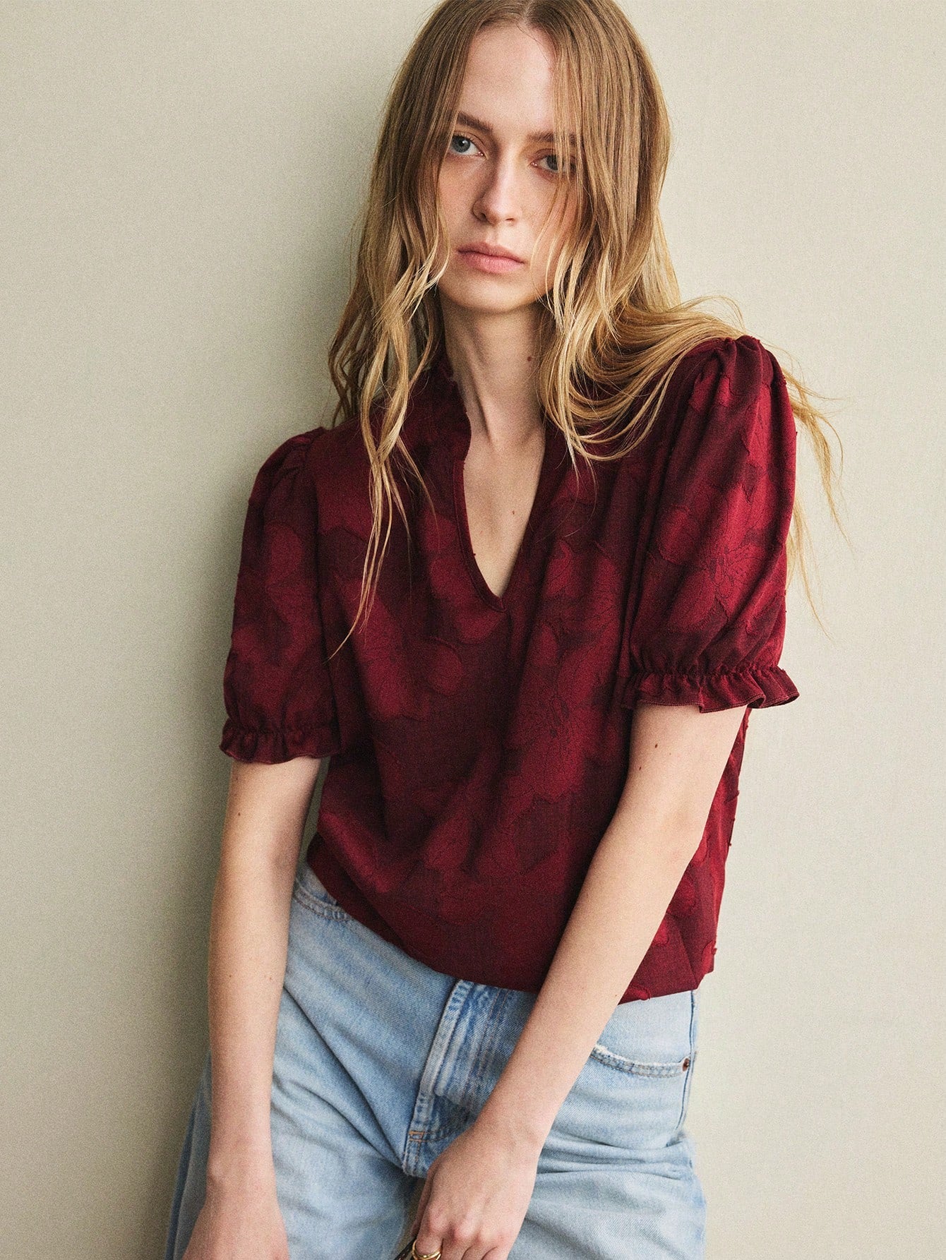 V-Neck Bubble Sleeves Summer Shirt