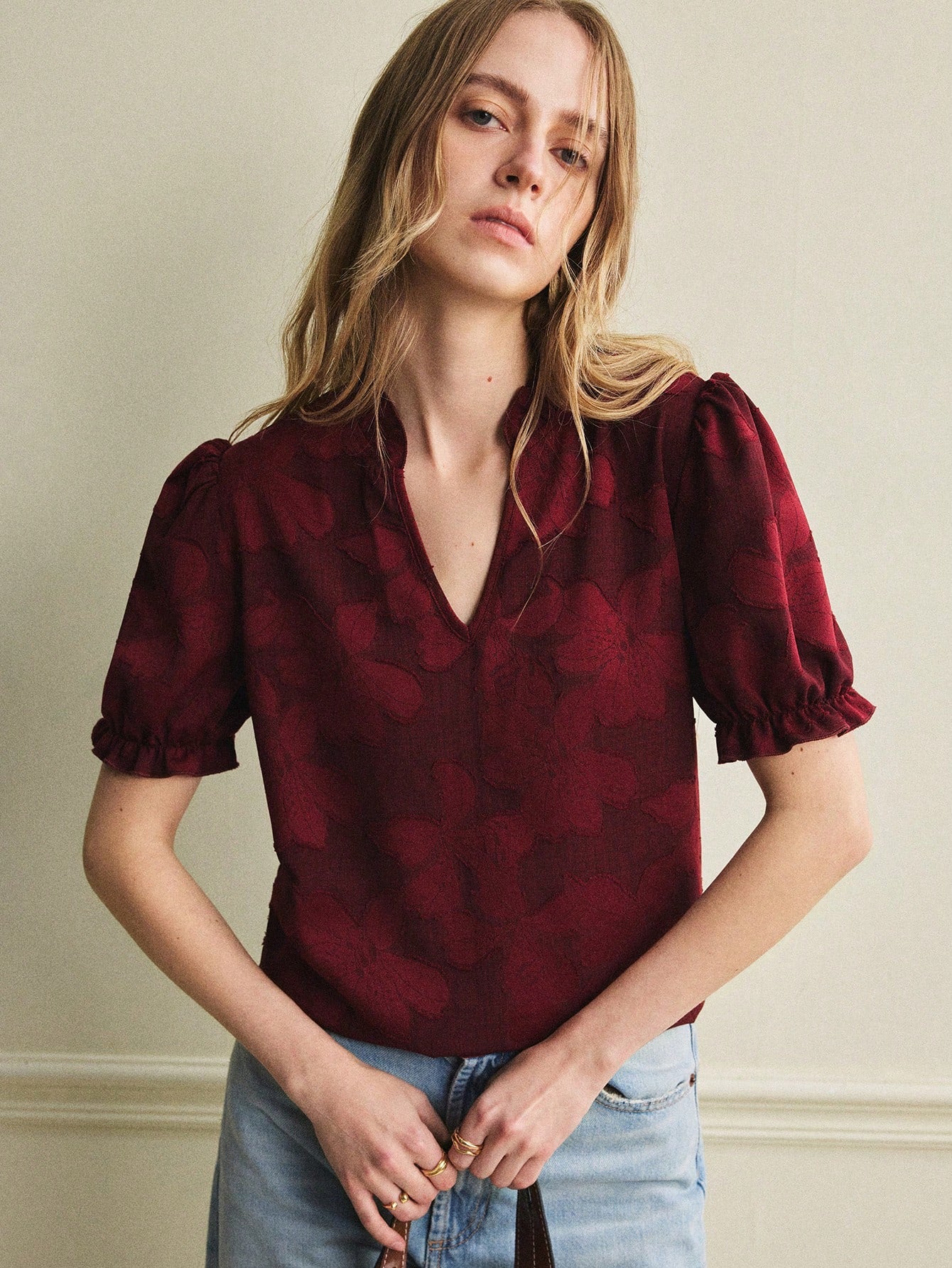 V-Neck Bubble Sleeves Summer Shirt