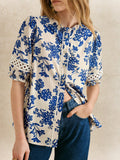 Shein Écloséra Women Hollow Floral Print Short Sleeve Blouse
