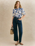 Shein Écloséra Women Hollow Floral Print Short Sleeve Blouse