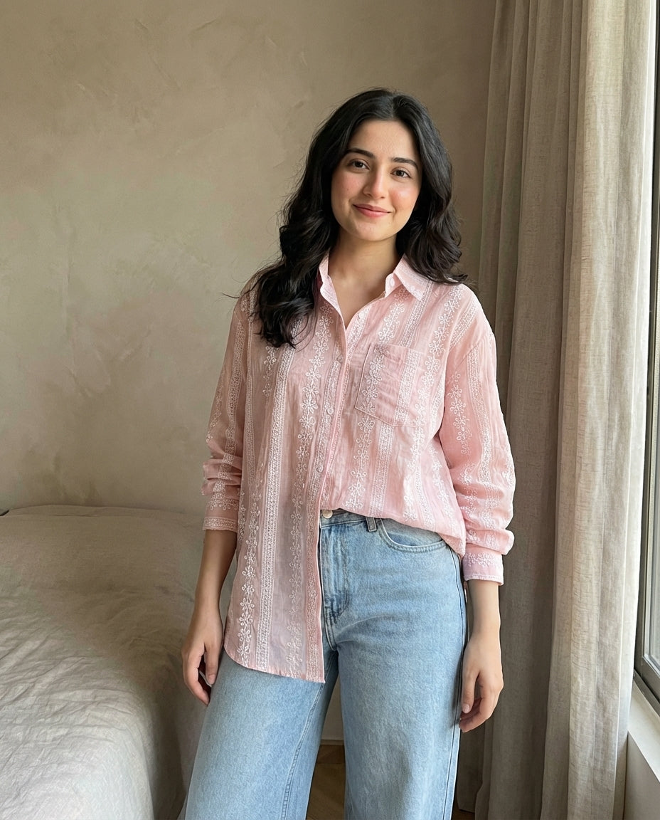 Casual Embroidered Jacquard Blouse