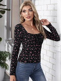 Shein Tie Front Ruched Bust Ditsy Floral Top