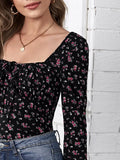 Shein Tie Front Ruched Bust Ditsy Floral Top